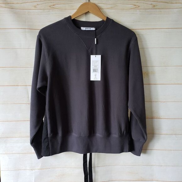 Thakoon Poplin Combo Lace Back Crew Neck Cotton Sweatshirt Black Size XS - Picture 2 of 9